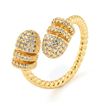 Brass Micro Pave Cubic Zirconia Open Finger Ring, Cadmium Free & Lead Free, Long-Lasting Plated, Real 18K Gold Plated, US Size 9(18.9mm)