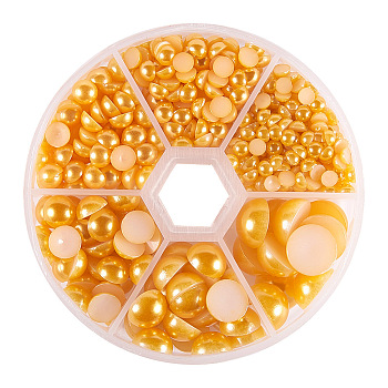 1Box ABS Plastic Imitation Pearl Dome Cabochons, Half Round, Goldenrod, 4~12x2~6mm, about 660pcs/box