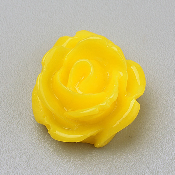 Resin Cabochons, Rose Flower, Yellow, 11x12x6~7mm