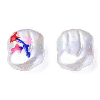 ABS Plastic Imitation Pearl Beads, with Enamel, Oval with Flower, Colorful, 21x15x7mm, Hole: 1.2mm