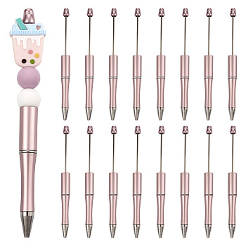 Plastic with Steel Wire
 Ball-Point Pen, Beadable Pen, for DIY Personalized Pen, Pink, 147x11.5mm