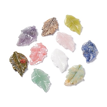 Natural & Synthetic Mixed Gemstone Pendants, Mixed Dyed and Undyed, Leaf Charms, 41.5x25~26x5mm, Hole: 0.8mm