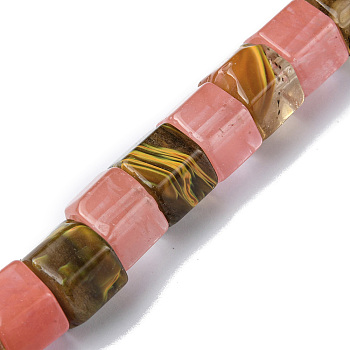 Tigerskin Glass Beads Strands, Hexagonal Prism, 9~11x12x13.5~14mm, Hole: 1.2mm, about 20pcs/strand, 7.64~8.70 inch(19.4~22.2cm)