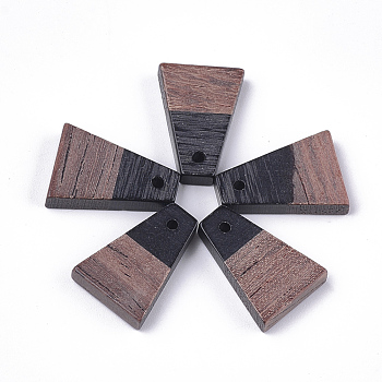 Resin & Wood Pendants, Trapezoid, Black, 18x12.5x3~4mm, Hole: 2mm