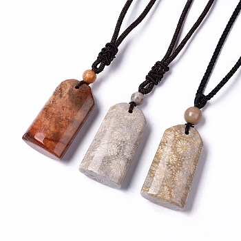 Natural Fossil Coral Arch Pendant Necklace with Nylon Cord for Women, Mixed Color, 26.77~28.35 inch(68~72cm) 