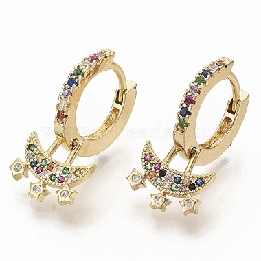 Brass Micro Pave Colorful Cubic Zirconia Dangle Hoop Earrings(EJEW-S208-074)-2