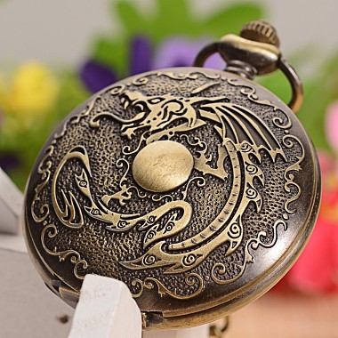 Openable Flat Round with Dragon Alloy Glass Pendant Pocket Watch(WACH-L024-10)-5