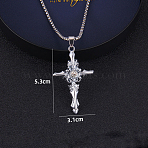 Cross Alloy Rhinestone Pendant Necklaces for Men, Platinum, Crystal, 23.62 inch(60cm)(FS-WG275E1-03)