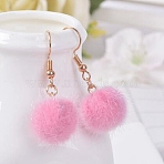 Alloy Polyester Dangle Earrings, Round, Golden, Hot Pink, 35x15mm(FS-WG470DC-01)