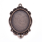 Tibetan Style Pendant Cabochon Settings, Cadmium Free & Nickel Free & Lead Free, Oval, Red Copper, 62x39x3mm, Hole: 2.5mm, Tray: 40x30mm(TIBEP-A22962-R-FF)