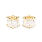 Brass Pave Clear Cubic Zirconia Beads, Cube, Rack Plating, Long-Lasting Plated, Lead Free & Cadmium Free, Real 18K Gold Plated, 8x9x10.5mm, Hole: 2.5mm(CU-CBAF71E-01G)