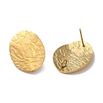 Ion Plating(IP) 304 Stainless Steel Stud Earrings Findings, with Vertical Loop, Textured Oval, Golden, 20x16mm, Hole: 2.5mm, Pin: 0.7mm(STAS-B041-02G)