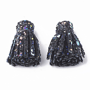 Tassels Pendant Decorations, with Paillette Power, Black, 28~31x11~12.5mm(FIND-N001-01A)