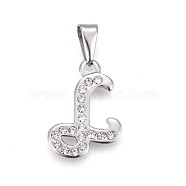 304 Stainless Steel Pendants, with Rhinestone, Letter, Letter.L, 22x15.5x2mm, Hole: 3~3.5x7.5~8mm(X-STAS-F202-16P-L)