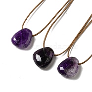 Natural Amethyst Triangle Pendant Necklace with Waxed Cord for Women, 15.75~29.92 inch(40~76cm)(NJEW-G093-01A)