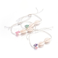 Chinese Waxed Cotton Cord  Braided Bead Bracelets, with Handmade Polymer Clay Plumeria Beads and Shell Beads, Mixed Color, 1 inch(2.4cm)~4 inch(10.2cm)(BJEW-JB04104)