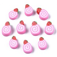 Handmade Polymer Clay Beads, Cake with Strawberry, Pearl Pink, 10~13x7~10x4mm, Hole: 1.6mm(CLAY-N011-018B)