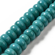 Handmade Lampwork Beads Strands, Rondelle, Dark Cyan, 9~10x4.5~5mm, Hole: 2.5~3mm, about 68~71pcs/strand, 14.17~16.14 inch(36~41cm)(LAMP-G156-20I)