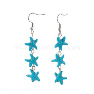 Synthetic Turquoise Beads Dangle Earrings, with Iron Finding and Stainless Steel Earring Hooks, Star, Platinum, 66mm, 13~13.5x13.5~14x4.5mm, Pin: 0.7mm(EJEW-JE02848)
