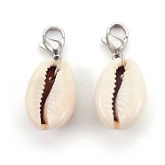 Cowrie Shell Pendants, with 304 Stainless Steel Lobster Claw Clasps, Stainless Steel Color, Stainless Steel Color, 32~35mm(X-HJEW-JM00340)