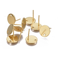 304 Stainless Steel Stud Earring Findings, Flat Round, with Loop and Flat Plate, Real 24K Gold Plated, 12x10mm, Hole: 1.5mm, Pin: 0.7mm(STAS-P236-45G)