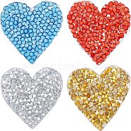 32Pcs 4 Colors Heart Glitter Hotfix Rhinestone, Iron on Patches, Dress Shoes Garment Decoration, Mixed Color, 35x35x2.5mm, 8pcs/colors(FIND-FG0001-46)