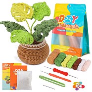 DIY Monstera Leaf Planter Knitting Kits for Beginners, including Acrylic Fiber Yarn, Instruction, Needle, Stitch Markers, Crochet Hook, Fiberfill, Iron Wire, Crochet Needle, Green(PW-WG45856-01)