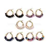 201 Stainless Steel Hoop Earrings, Hypoallergenic Earrings, with Gemstone Beads, Twisted Ring Shape, Golden, 30x24mm, Pin: 1.3x0.7mm(EJEW-JE04223)