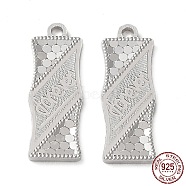 Rhodium Plated 925 Sterling Silver Pendants, Bamboo Stick with Polka Dot & Word Forever Charm, Textured, Real Platinum Plated, 21x7x1.2mm, Hole: 1.6mm(STER-C003-01P)