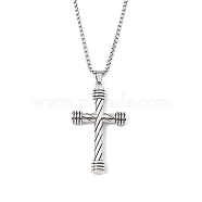 Zinc Alloy Cross Pendant Necklaces, 201 Stainless Steel Chains Necklaces, Stainless Steel Color, 23.23 inch(59cm), Cross: 50x31mm(NJEW-M211-06B-ASP)