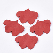 Spray Painted Acrylic Pendants, Rubberized Style, Ginkgo Leaf, Red, 33x45x2mm, Hole: 1.4mm(X-MACR-S361-28D)