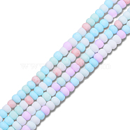 Opaque Spray Painted Glass Bead Strands, Frosted, Flat Round, Mixed Color, 4~4.5x3mm, Hole: 1mm, about 133~135pcs/strand, 15.43 inch~15.75 inch(39.2~40cm)(GLAA-N047-07-03)