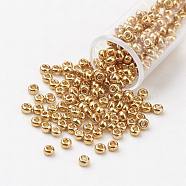 11/0 Grade A Round Glass Seed Beads, Dyed, Goldenrod, 2.3x1.5mm, Hole: 1mm, about 48500pcs/pound(SEED-N001-C-0561)