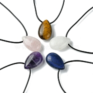 Natural & Synthetic Gemstone Pendant Necklaces, with Wax Cord, Teardrop, 14.17~27.95 inch(36~71cm) (NJEW-C046-02)