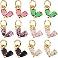 12 Pcs 6 Colors Rack Plating Brass Cubic Zirconia Charms, with Jump Ring, Real 18K Gold Plated, Heart, Mixed Color, 8x7x3mm, Hole: 3.5mm, 2pcs/color(KK-FH0002-98)