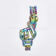 Plated Alloy Bead Cage Pendants, Hand, Colorful, 35.5x15x10.5mm, Hole: 4x4.5mm, Inner Measure: 10.5x17mm(PALLOY-S119-038)