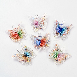 Handmade Lampwork Glass Butterfly Pendants, Mixed Color, 38~45x44~50x8~12mm, Hole: 5~11mm, 12pcs/box(LAMP-R106-M1-B)