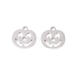 Tarnish Resistant 304 Stainless Steel Charms, Halloween, Pumpkin Jack-O'-Lantern, Stainless Steel Color, 12x12x1mm, Hole: 1.5mm(STAS-Q201-T058)