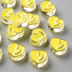 Transparent Enamel Acrylic Beads, Heart, Yellow, 20x21.5x9mm, Hole: 3.5mm(TACR-S155-004H)