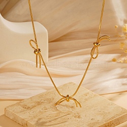 304 Stainless Steel Round Snake Chain Necklaces, Bowknot Link Chain Necklaces, Golden, 16.54 inch(42cm)(NJEW-Z047-01G)