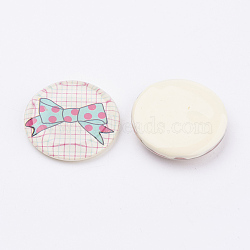 Tempered Glass Cabochons, Half Round/Dome, Bowknot Pattern, Colorful, Size: about 33mm in diameter, 7mm thick(GGLA-33D-23)