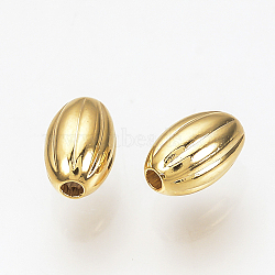 Brass Corrugated Beads, Real 18K Gold Plated, Oval, 5x3mm, Hole: 0.5mm(X-KK-Q735-287G)