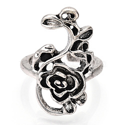 Enamel Adjustable Alloy Cuff Finger Rings, Flower, Size 10, Antique Silver, 31x12mm, Inner Diameter: 18.9mm(RJEW-S038-013)