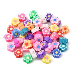 Handmade Polymer Clay Flower Plum Blossom Beads, Mixed Color, 8~10x3~5mm, Hole: 2mm(X-CLAY-Q213-10mm-M)