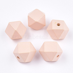 Painted Natural Wooden Beads, Faceted, Polygon, Pink, 19~20x19~20x19.5~20.5mm, Hole: 4mm(WOOD-Q040-017B-09)