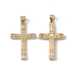 Brass Micro Pave Clear Cubic Zirconia Pendants, Cadmium Free & Nickel Free & Lead Free, Rack Plating, Cross, Real 18K Gold Plated, 28.5x18x3mm, Hole: 3.5x5mm(KK-G439-32G)