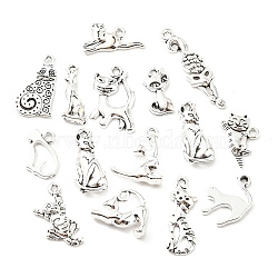 Alloy Pendants, Cat Shape, Antique Silver, 13.3~16.5x8.5~17x2.3~4.5mm, Hole: 1.4~1.6mm(PALLOY-D018-05AS)