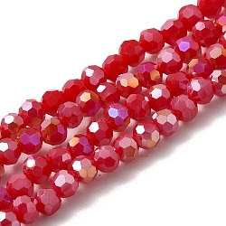 Electroplate Glass Beads Strands, AB Color Plated, Imitation Jade, Faceted(32 Facets), Round, Red, 4mm, Hole: 0.5mm, about 100pcs/strand, 14.2 inch(EGLA-R017-4mm-4)