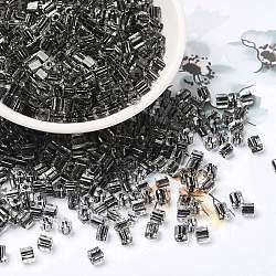 Glass Seed Beads, Transparent Lustered Glass, Square Hole, Square, Black, 4x4x4mm, Hole: 1.2mm, 222pcs/20g(X1-SEED-H002-F-1142)