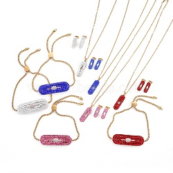 304 Stainless Steel Jewelry Sets, Pendant Necklaces, Slider Bracelets and Stud Earrings, with Polymer Clay Rhinestone, Golden, Mixed Color, 17.5~17.7 inches(44.5~45cm); 11-3/8 inches(29cm), 18x6x3mm; Pin: 0.7mm(SJEW-F183-07G)